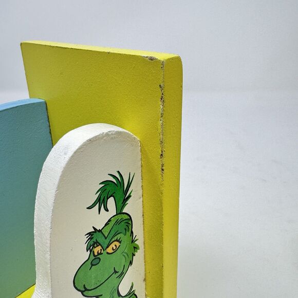 Vintage Dr. Seuss The Grinch & Bird Wood Bookends Set Child Reading Book Storage - Picture 6 of 10
